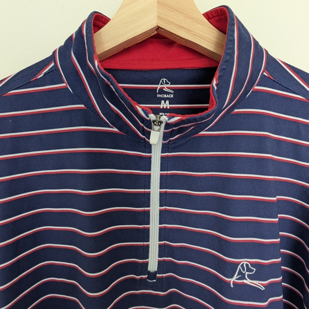 Rhoback Quarter Zip Patriotic Long Sleeve Polo Golf Shirt Men's Size Medium - Picture 3 of 9